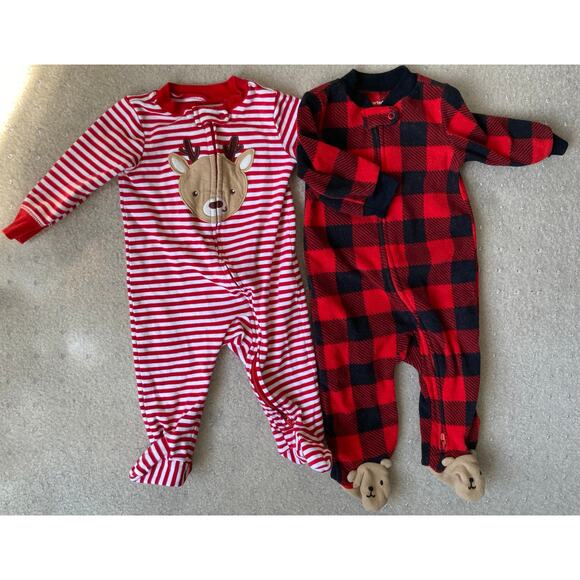 Christmas Pajamas 6 Months Reindeer and Plaid - Picture 1 of 7